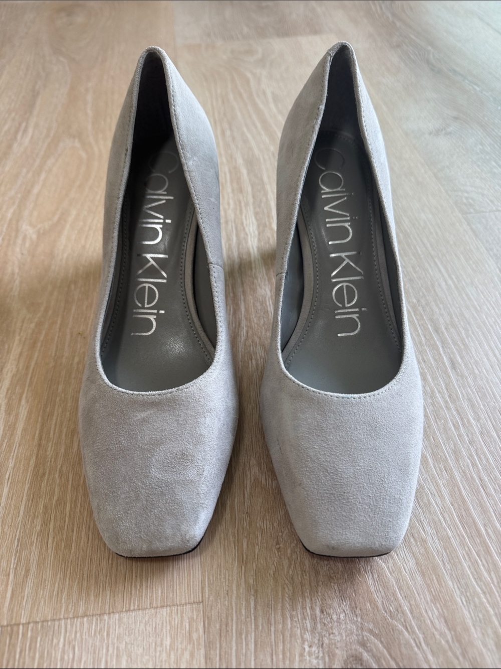 Calvin Klein Gray Suede Square-Toe Pumps